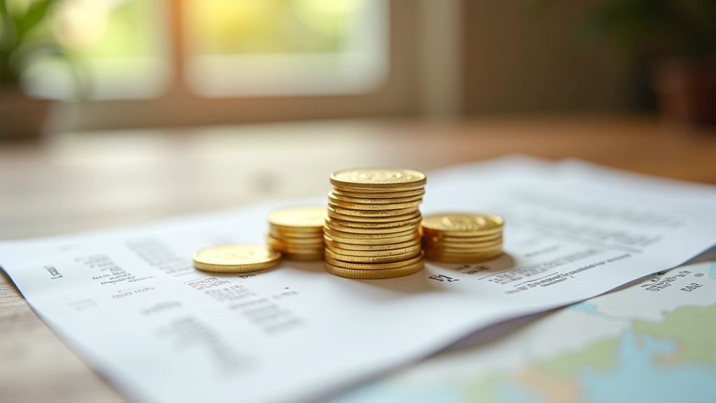 Gold coins and financial documents showing nisab calculations and Islamic finance principles