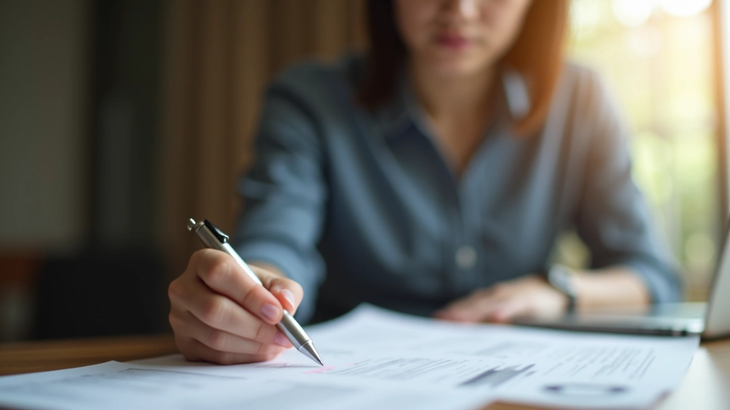 Person reviewing financial documents and calculation sheets with Islamic finance principles displayed