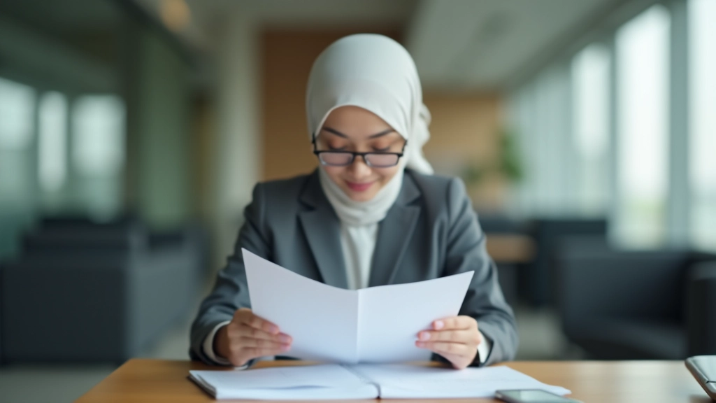 Person reviewing Islamic investment portfolio documents at desk